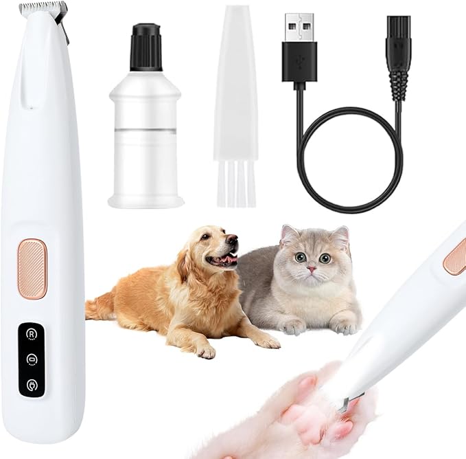 Saffory Electric Dog Trimmer for Paws with LED Light, Rechargeable, Low Noise