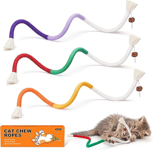 Potaroma Cat Toys Chew Ropes 3Pcs with Refillable Natural Catnip, Safe Teeth