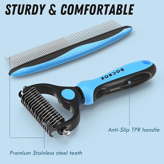 Pet Grooming Combo - Blue Deshedding Brush