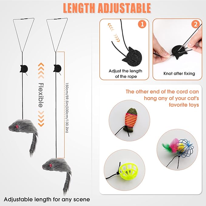 FYNIGO 2 Pcs Self Play Hanging Door Cat Mouse Toys for Bored Indoor Adult Cats Kitten