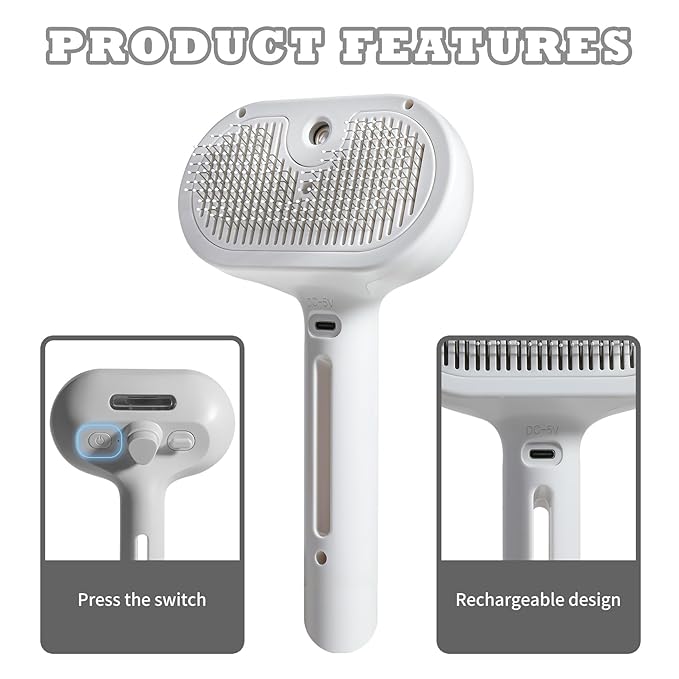 3-in-1 Steam Brush for Cats & Dogs - Water Spray Pet Grooming Brush with Hair Removal Comb