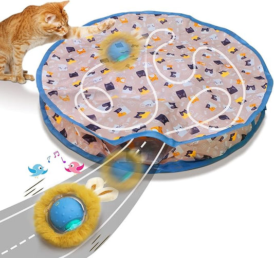 Interactive Cat Toys Ball Fast Rolling in Pouch, Motion Activate Chirping Cat Toy