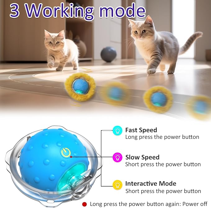 Interactive Cat Toys Ball Fast Rolling in Pouch, Motion Activate Chirping Cat Toy