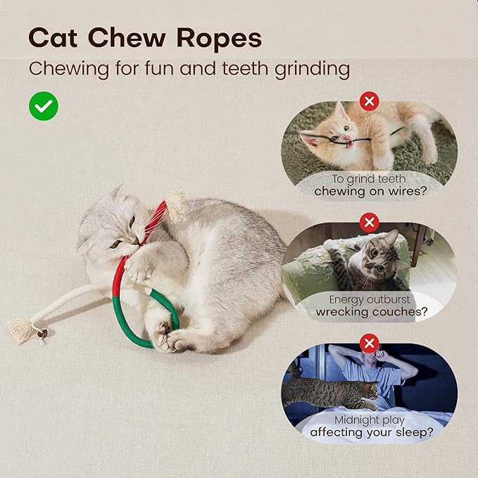 Potaroma Cat Toys Chew Ropes 3Pcs with Refillable Natural Catnip, Safe Teeth