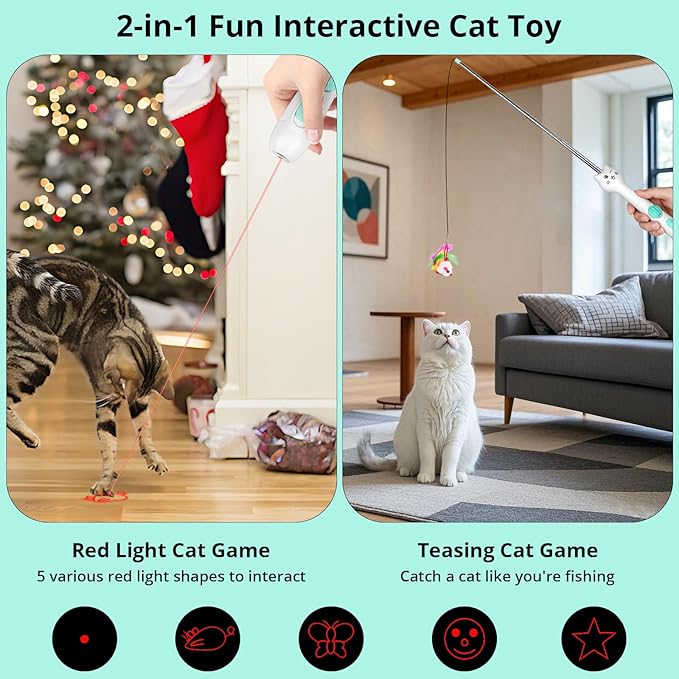 TBTeek Cat Toy, 2in1 Light and Retractable Pole