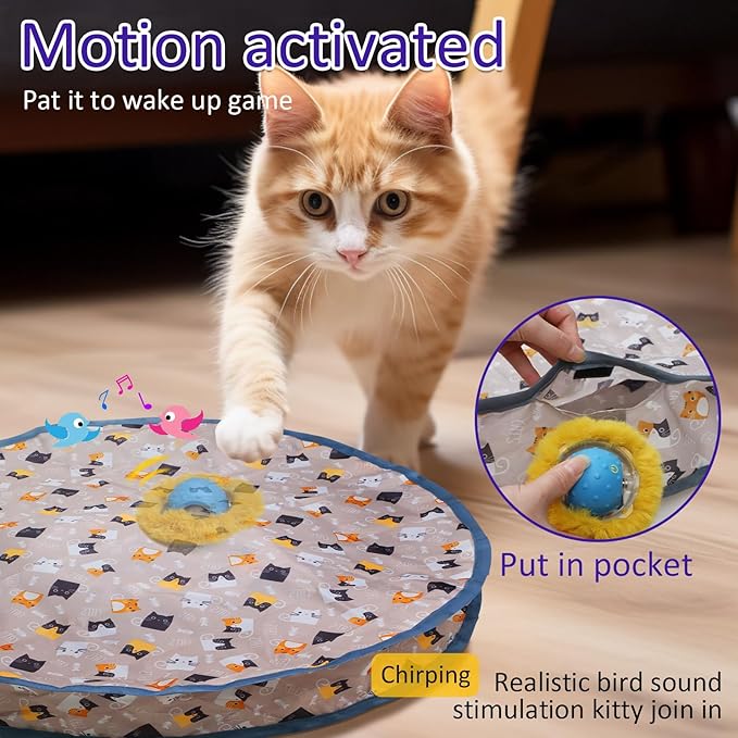 Interactive Cat Toys Ball Fast Rolling in Pouch, Motion Activate Chirping Cat Toy