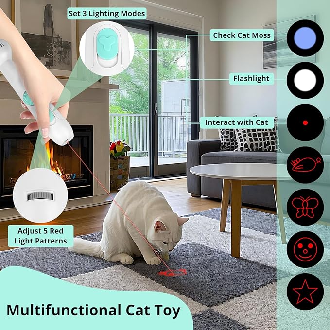 TBTeek Cat Toy, 2in1 Light and Retractable Pole