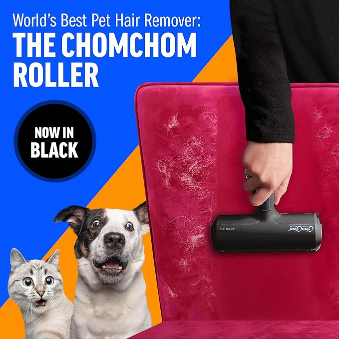 Chom Chom Roller Pet Hair Remover and Reusable Lint Roller - Black ChomChom Cat and Dog Hair