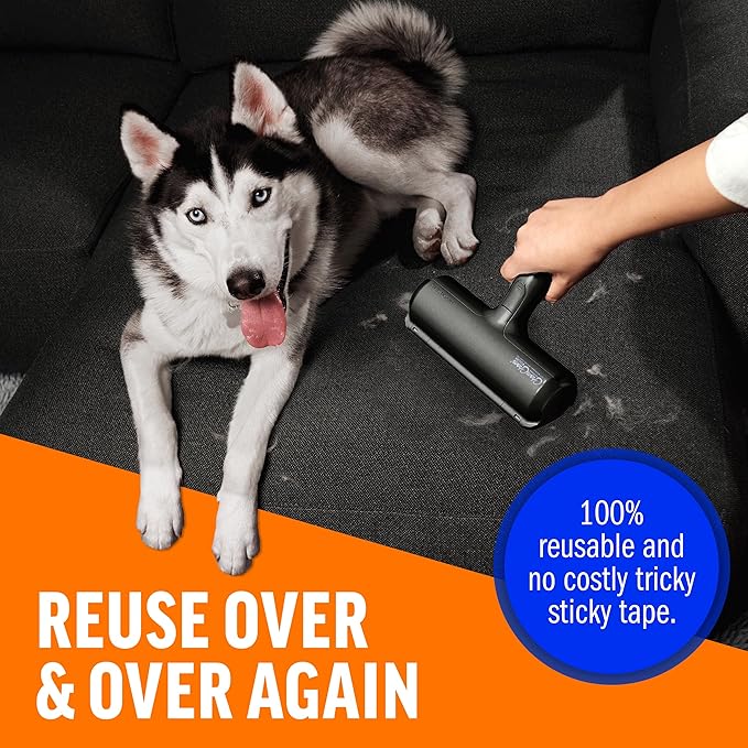 Chom Chom Roller Pet Hair Remover and Reusable Lint Roller - Black ChomChom Cat and Dog Hair